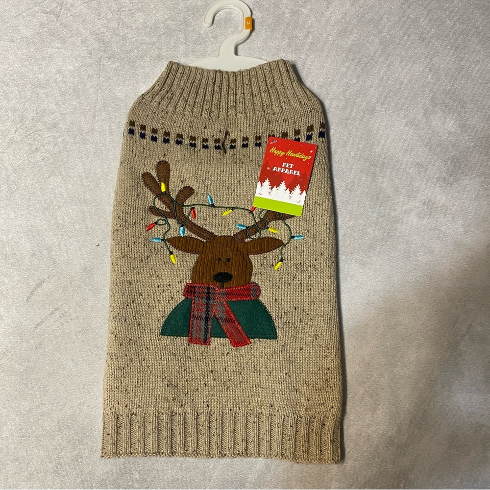 Holiday Dog Sweater Reindeer Christmas Lights Knit Pet Apparel Size M New W Tags